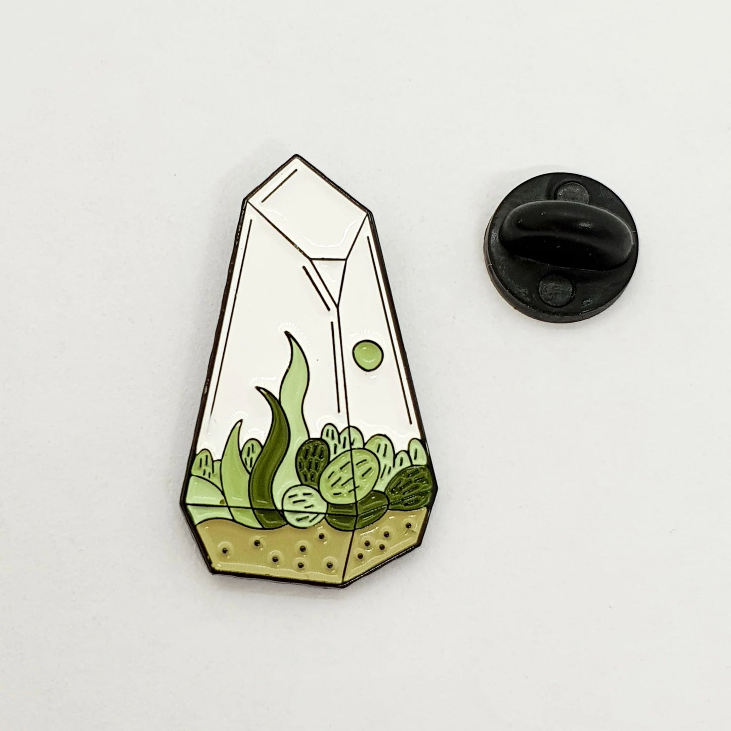 Quartz Terrarium Enamel Lapel Pin with rubber clip