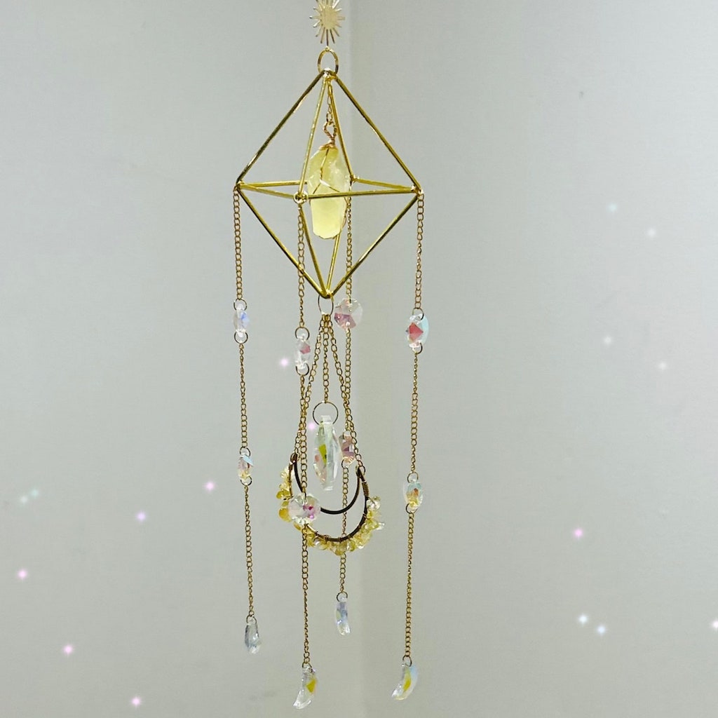 Raw Crystal Suncatcher (Citrine) hanging