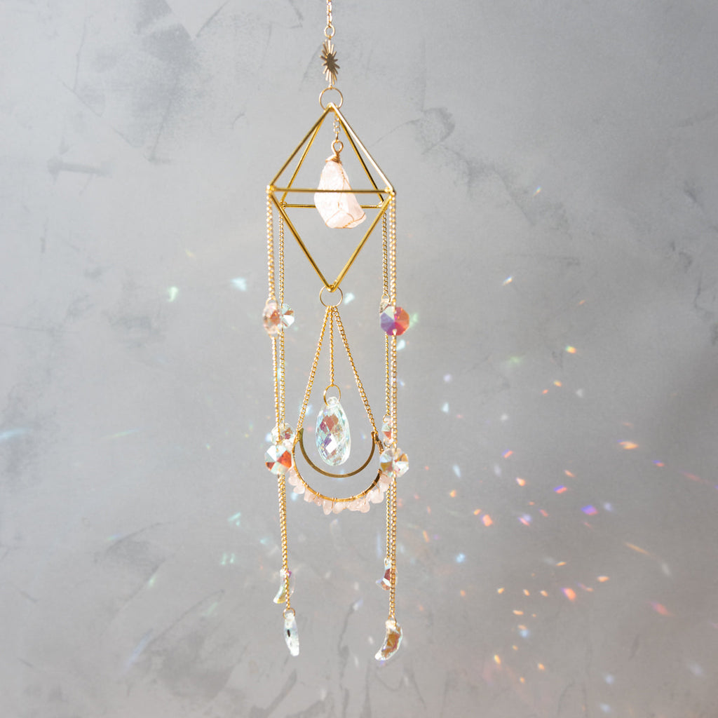 Raw Crystal Suncatcher (Rose Quartz)