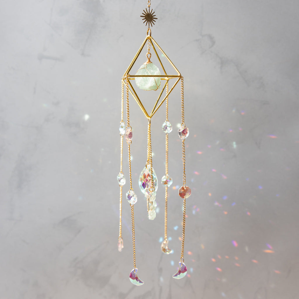 Raw Crystal Suncatcher (Green Fluorite) reflection prism
