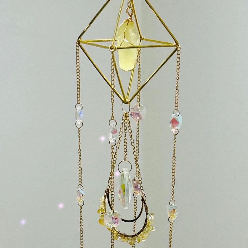 Raw Crystal Suncatcher (Citrine) close up