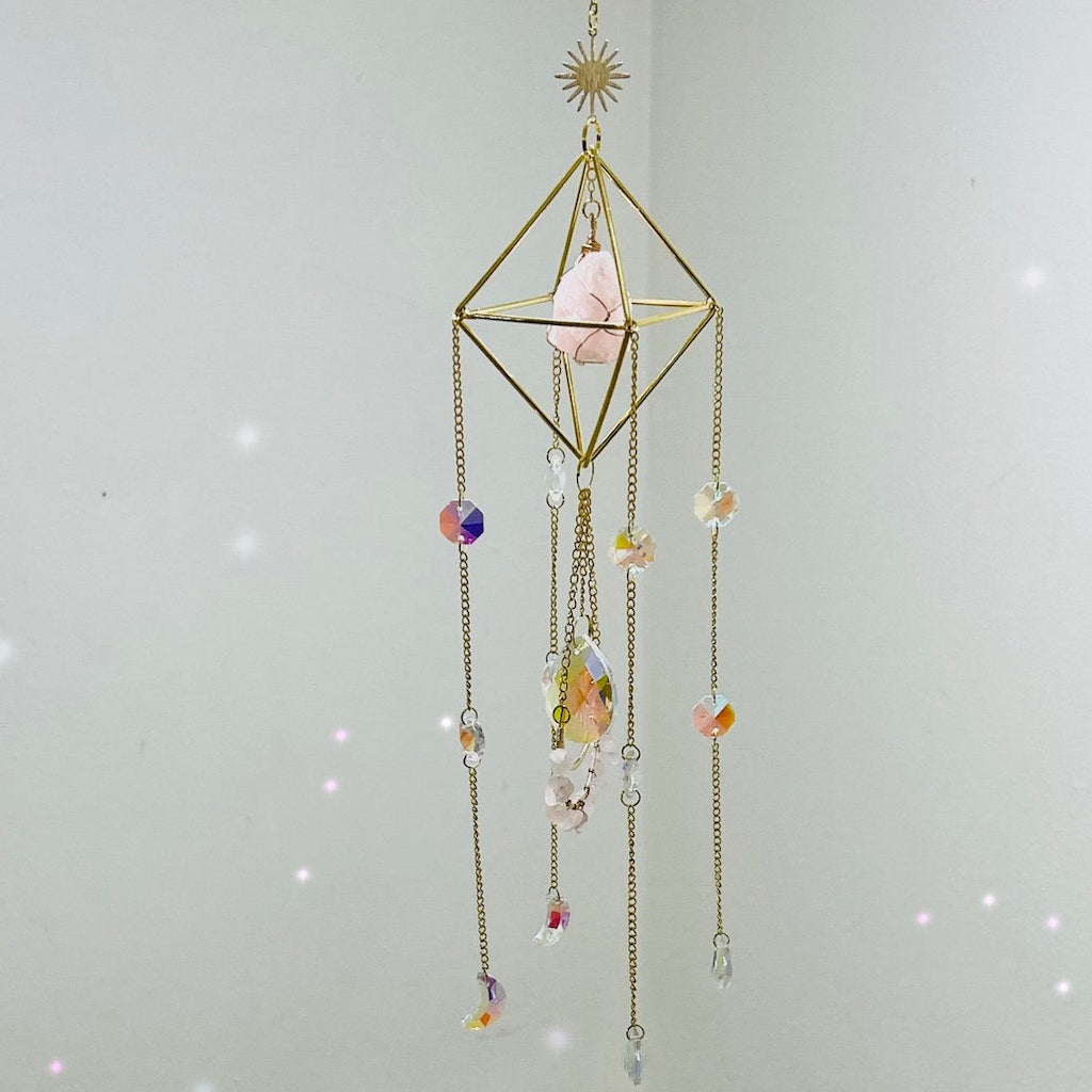 Raw Crystal Suncatcher (Rose Quartz)