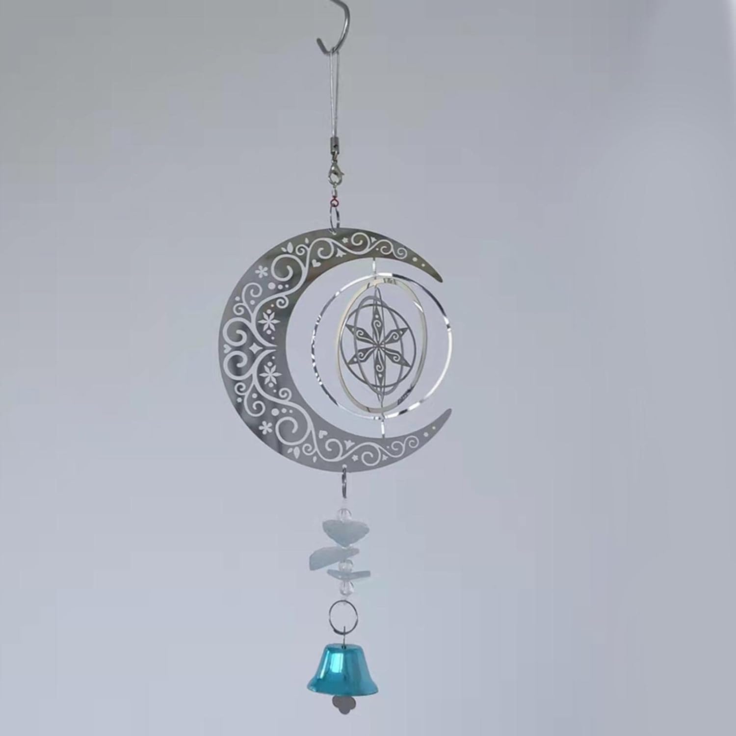 Rotating Moon Wind Chime Hanging Decor white background