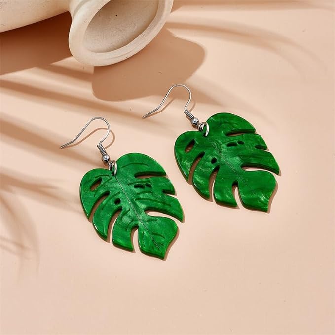 Monstera Leaf Earrings in sunlight