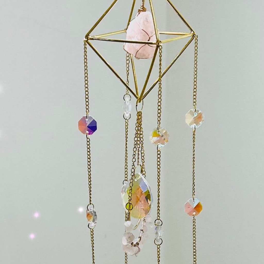 Raw Crystal Suncatcher (Rose Quartz)