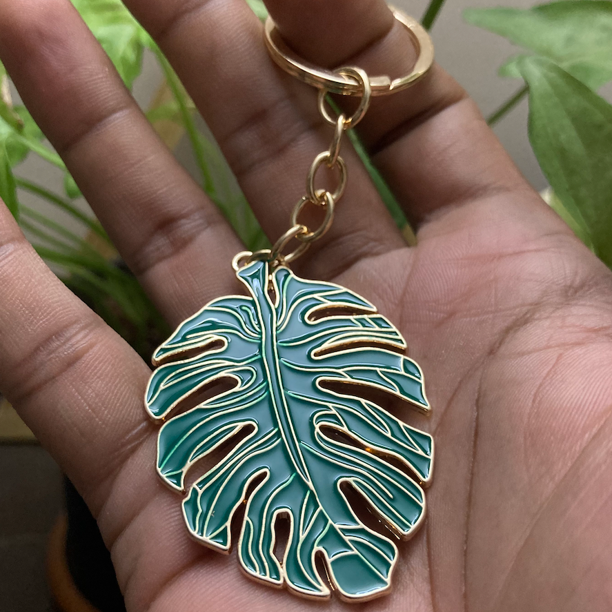 Monstera Leaf Enamel Keychain glossy