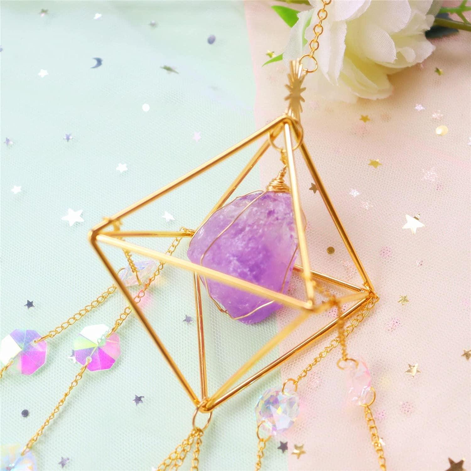 Raw crystal suncatchers