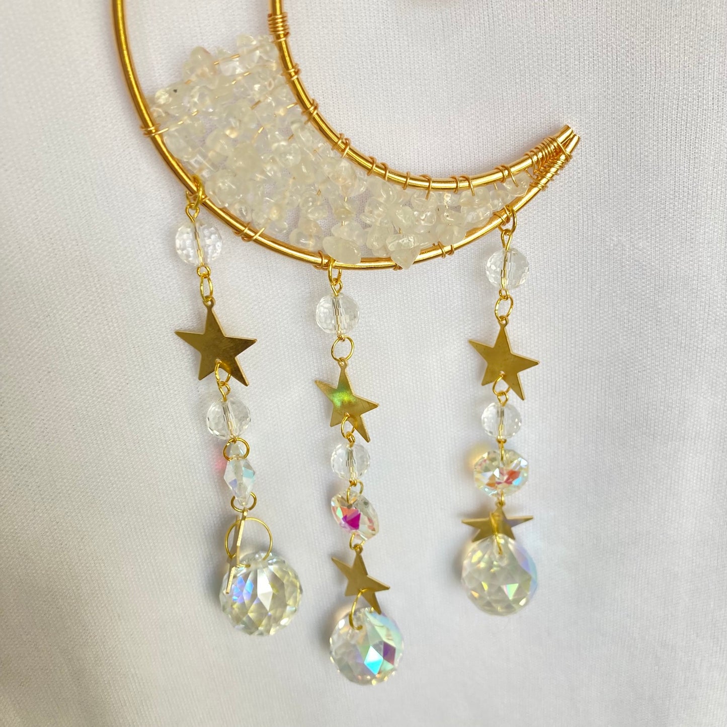 Quartz Moon Crescent Crystal Suncatcher close up