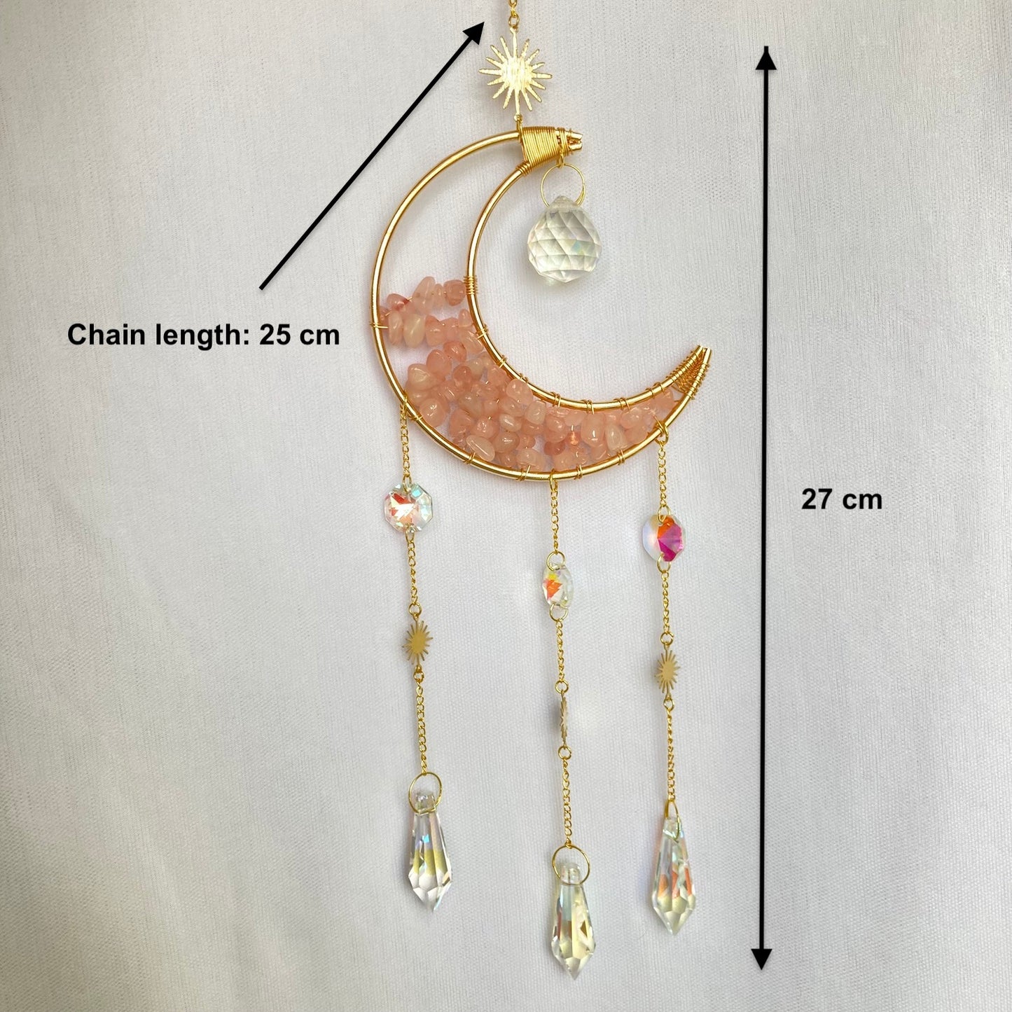 Quartz Moon Crescent Crystal Suncatcher Rose size dimensions