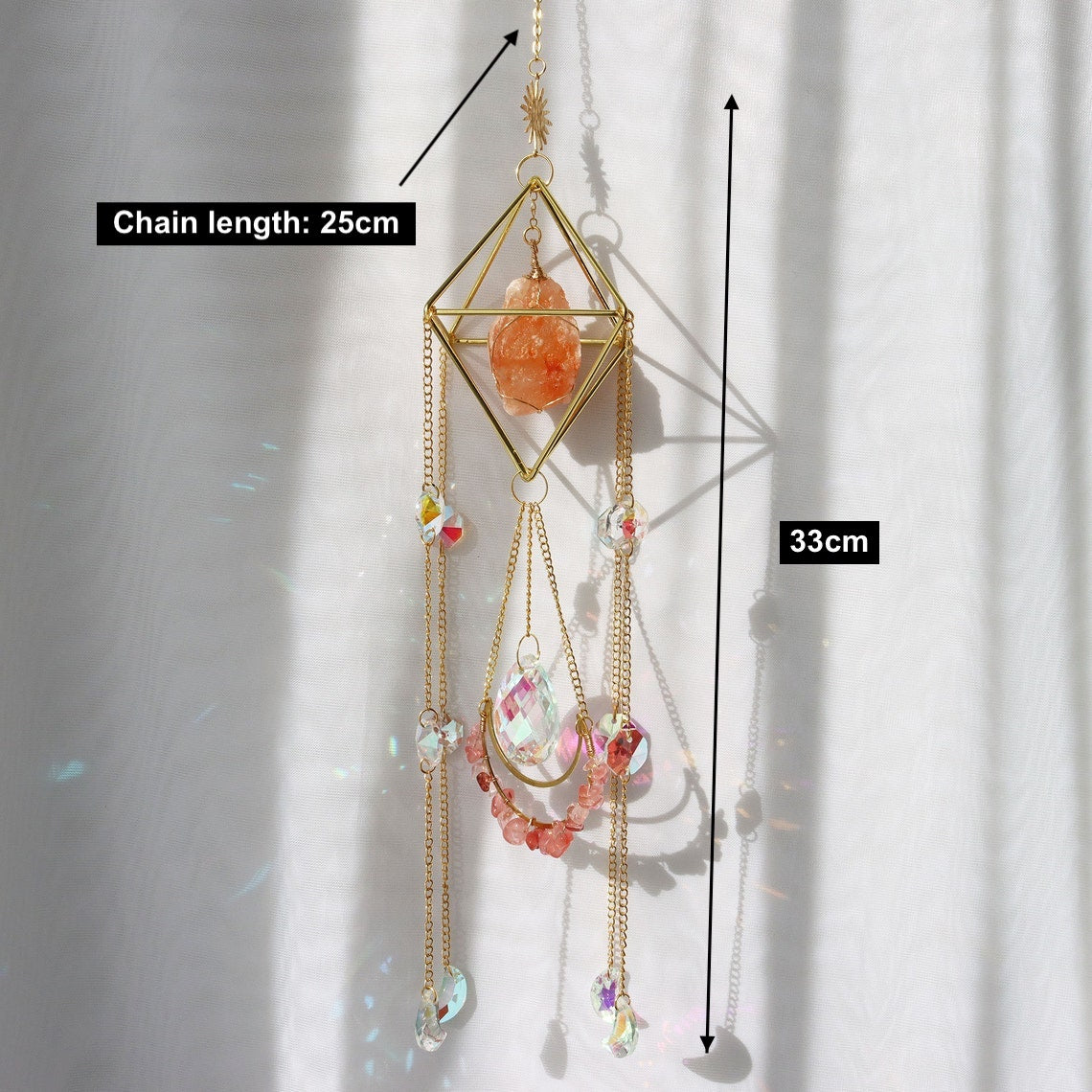 Raw Crystal Suncatcher (Red Melting) size and dimension
