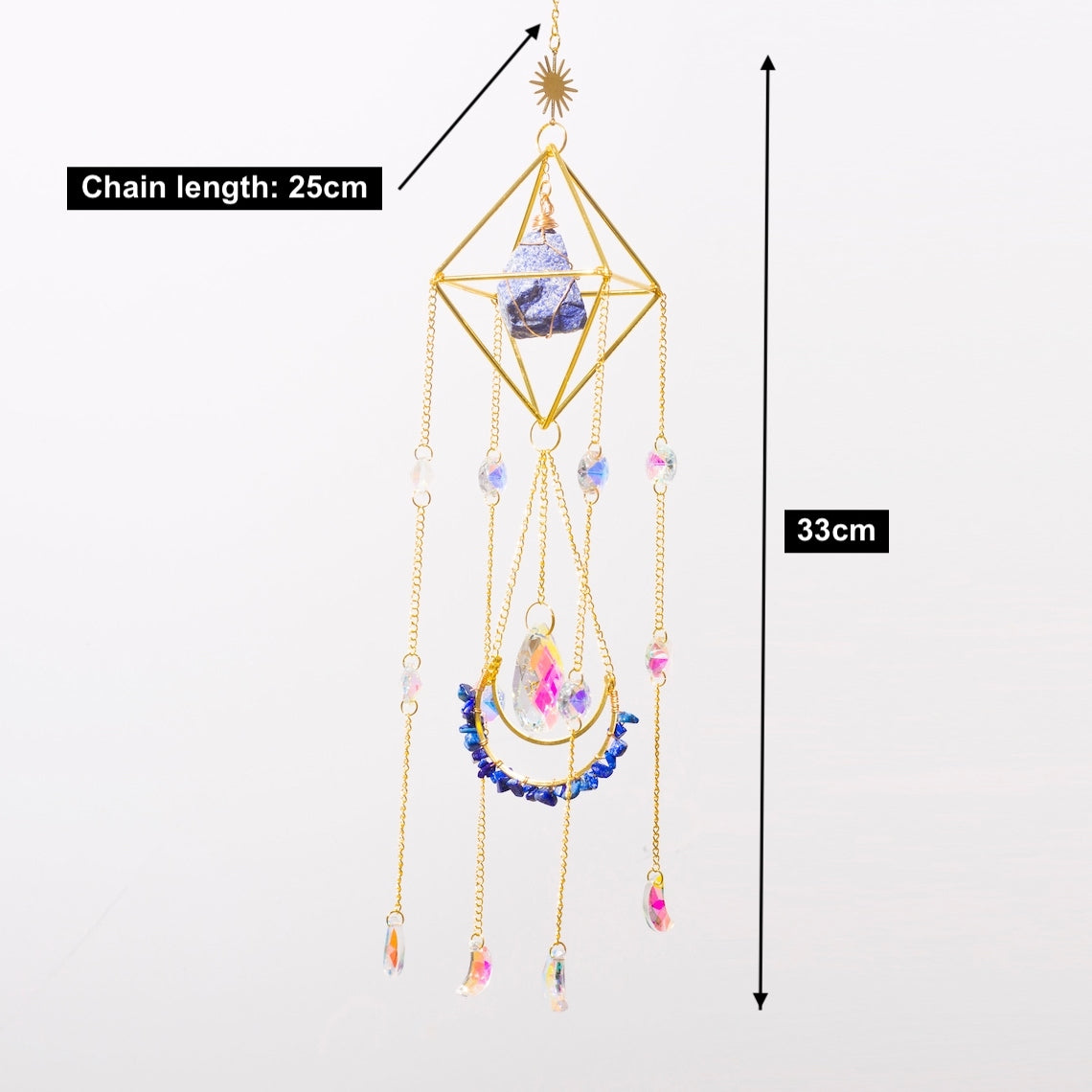 Raw Crystal Suncatcher (Lapis Lazuli) size and dimensions