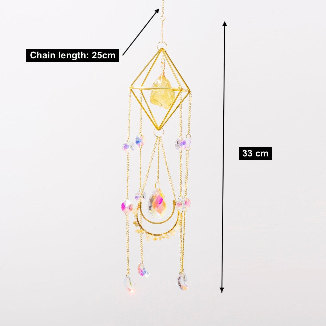 Raw Crystal Suncatcher (Citrine) size and dimensions