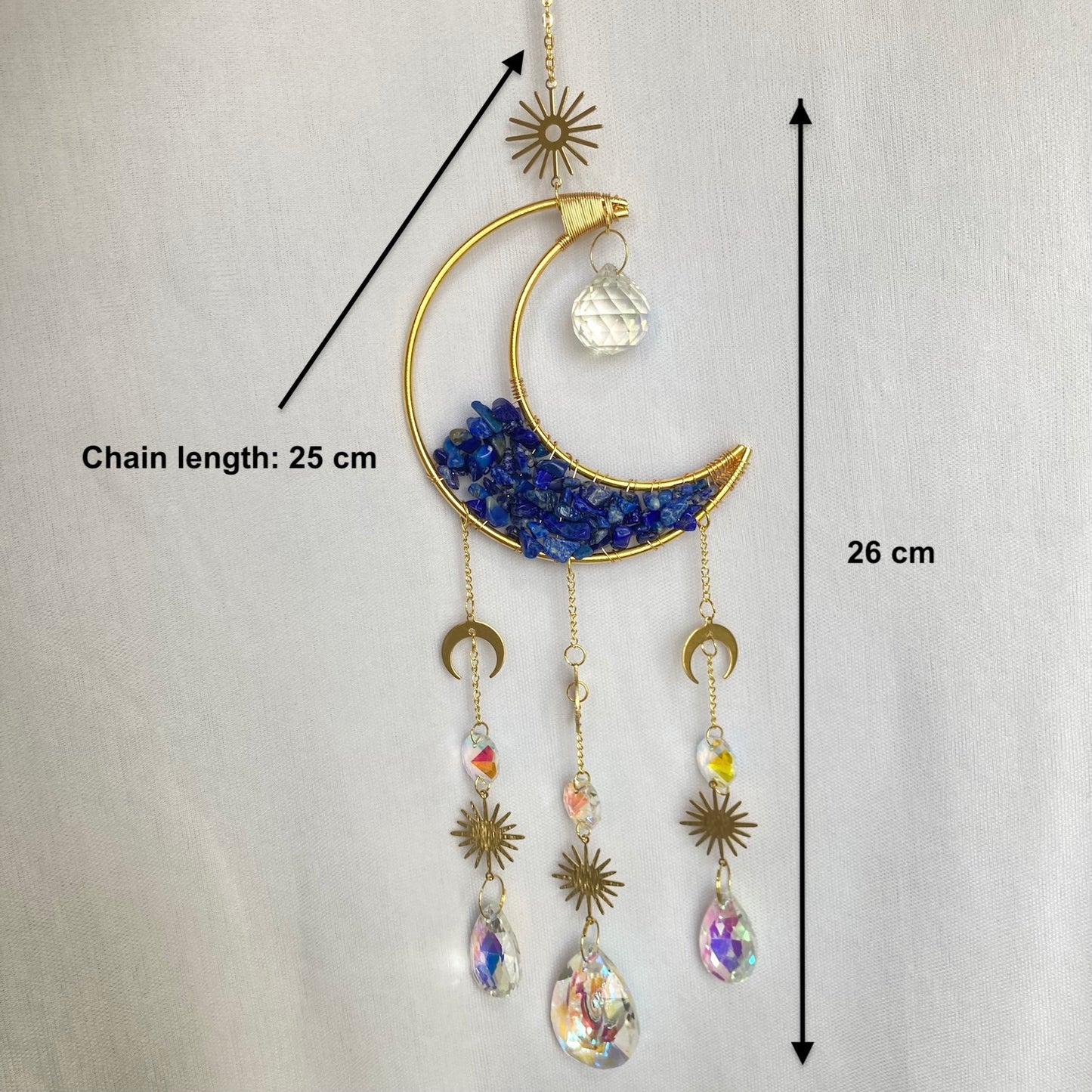 Quartz Moon Crescent Crystal Suncatcher Lapis Lazuli size dimensions