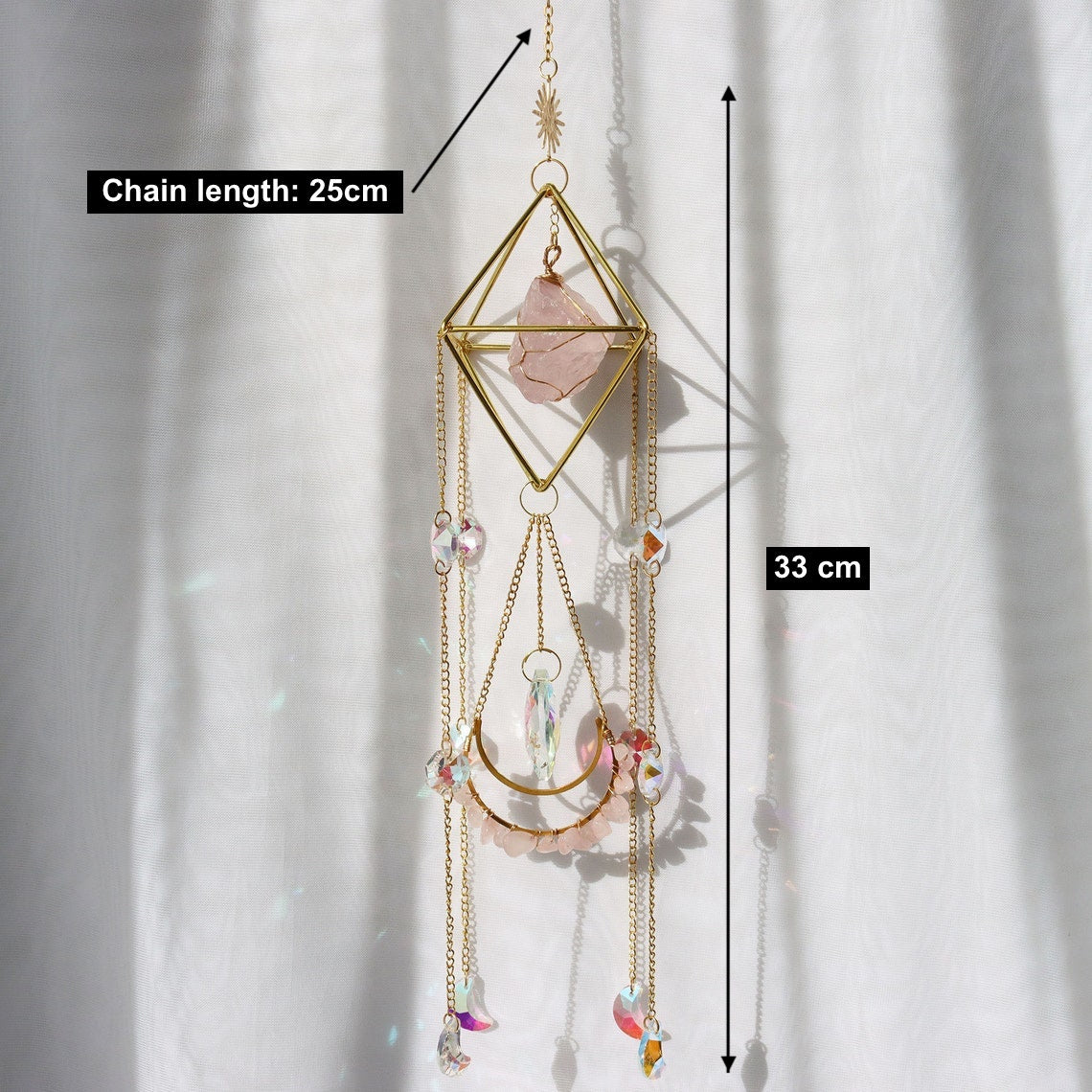 Raw Crystal Suncatcher (Amethyst) size and dimensions