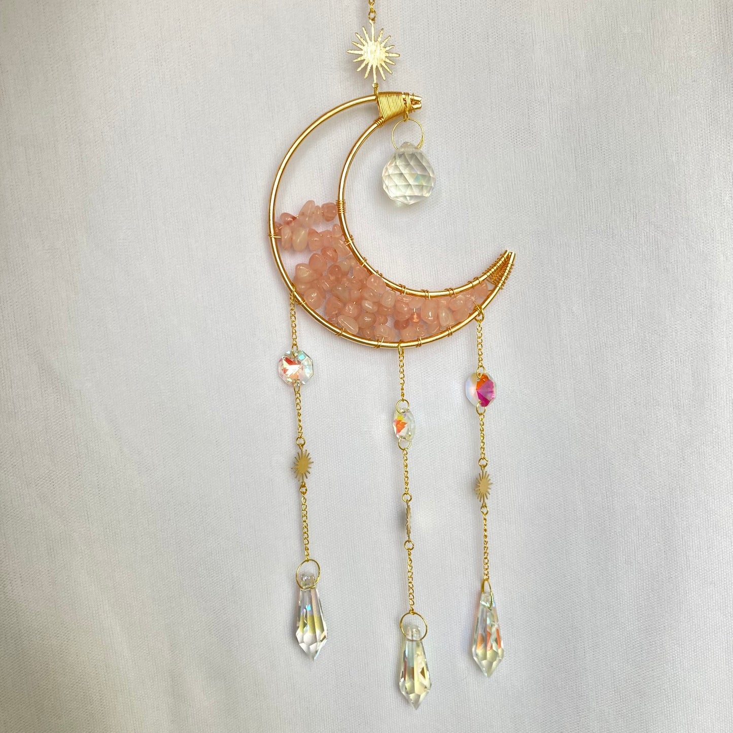 Quartz Moon Crescent Crystal Suncatcher Rose white background