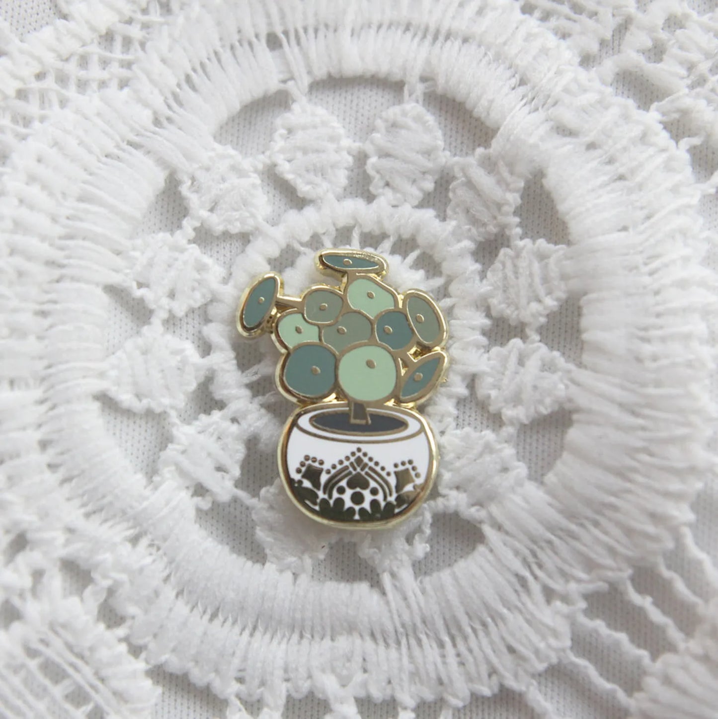 Chinese Money Plant (Pilea) Enamel Lapel Pin crochet