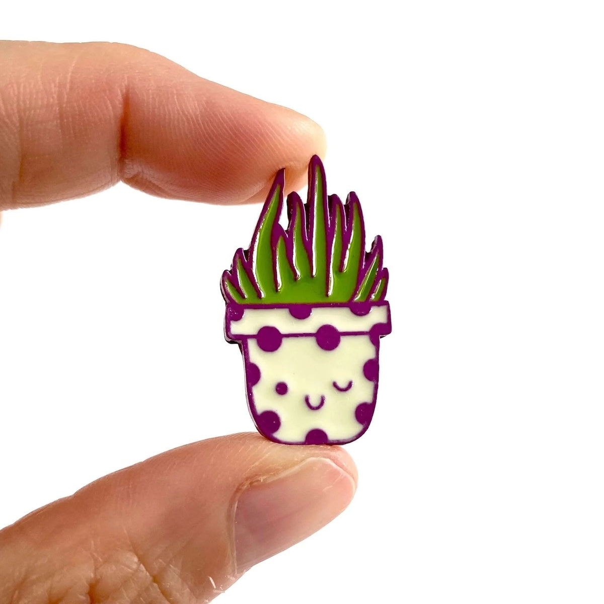 Wink Cactus Enamel Lapel Pin with white background