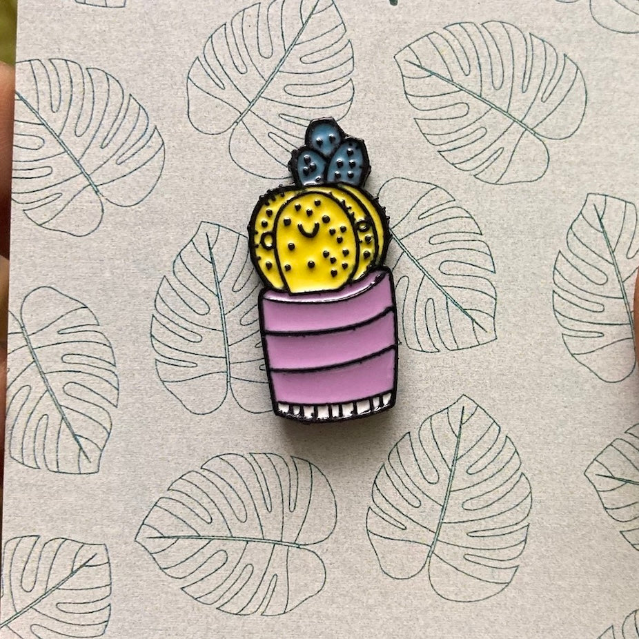 Yellow Cactus Enamel Lapel Pin on display card