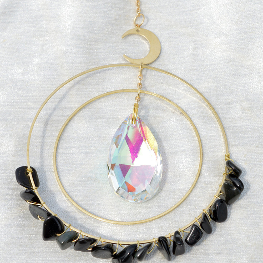 Hanging obsidian quartz crystal suncatcher