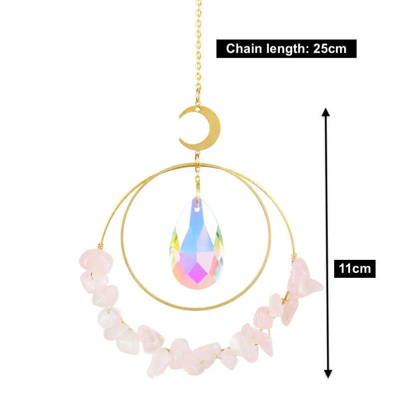 Hanging round rose quartz crystal chips suncatcher dimensions