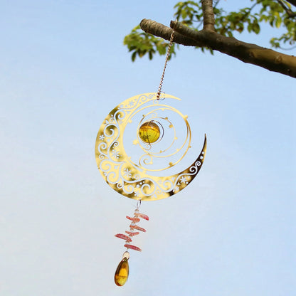 Rotating Golden Moon with Crystal Glass Ball Hanging Decor on a tree