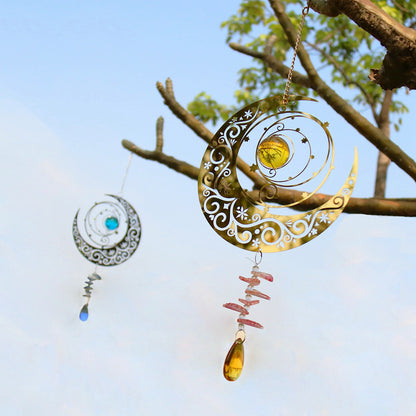 Rotating Silver Moon with Crystal Glass Ball Hanging Decor on a tree