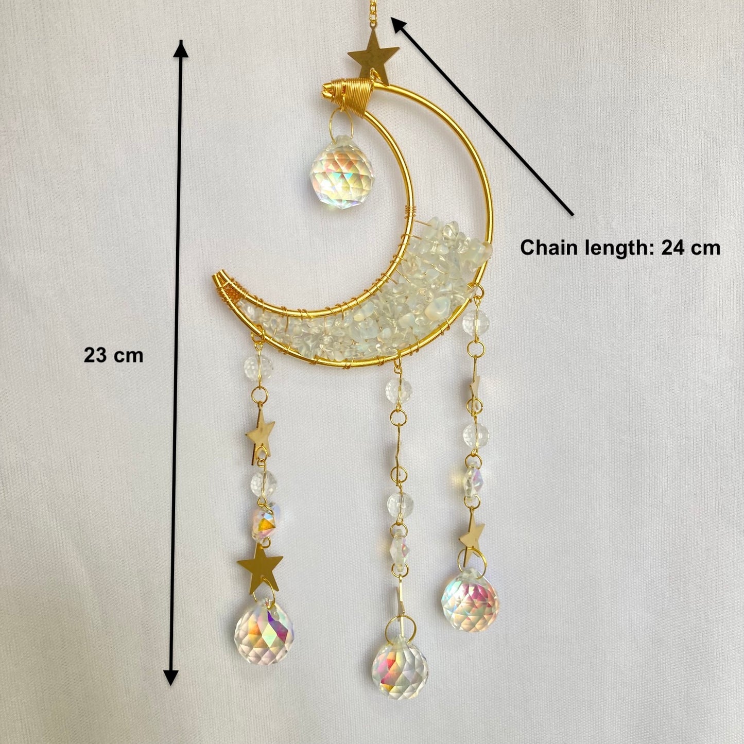 Quartz Moon Crescent Crystal Suncatcher Opal size dimensions