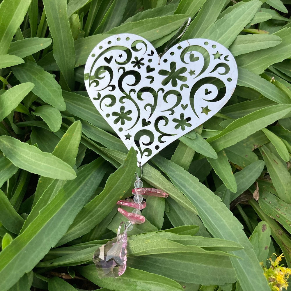 Shiny Heart Wind Chime Exquisite Pendant Hanging Decor on grass