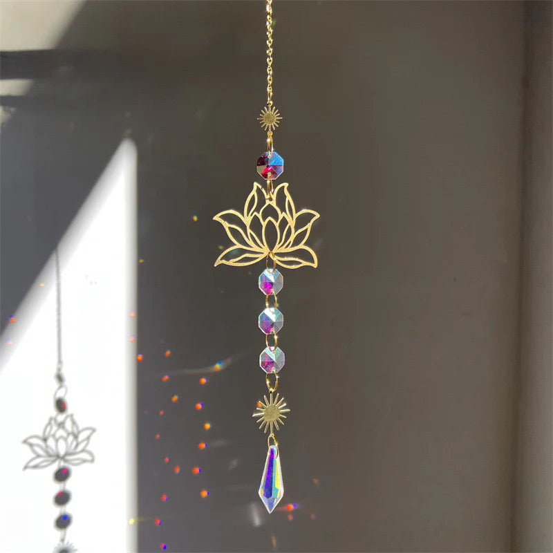 Lotus Crystal Suncatcher in sunlight