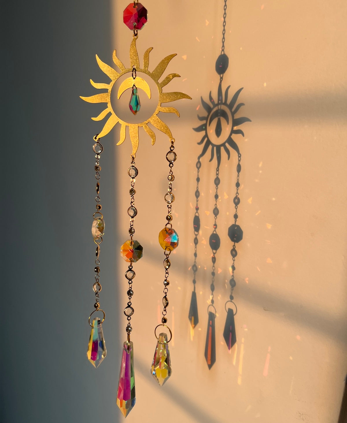 Teardrop Crystal Suncatcher in sunlight