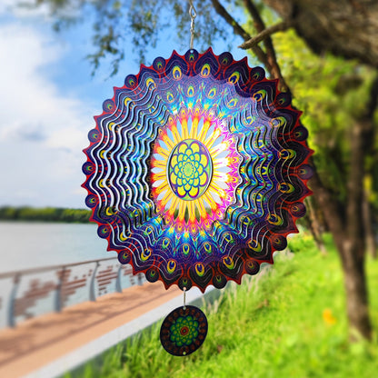 Kinetic Wind Spinner 3D Illusion Art (Peacock Feather)