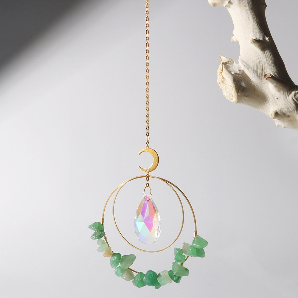 Aventurine Quartz Crystal suncatcher in sunlight