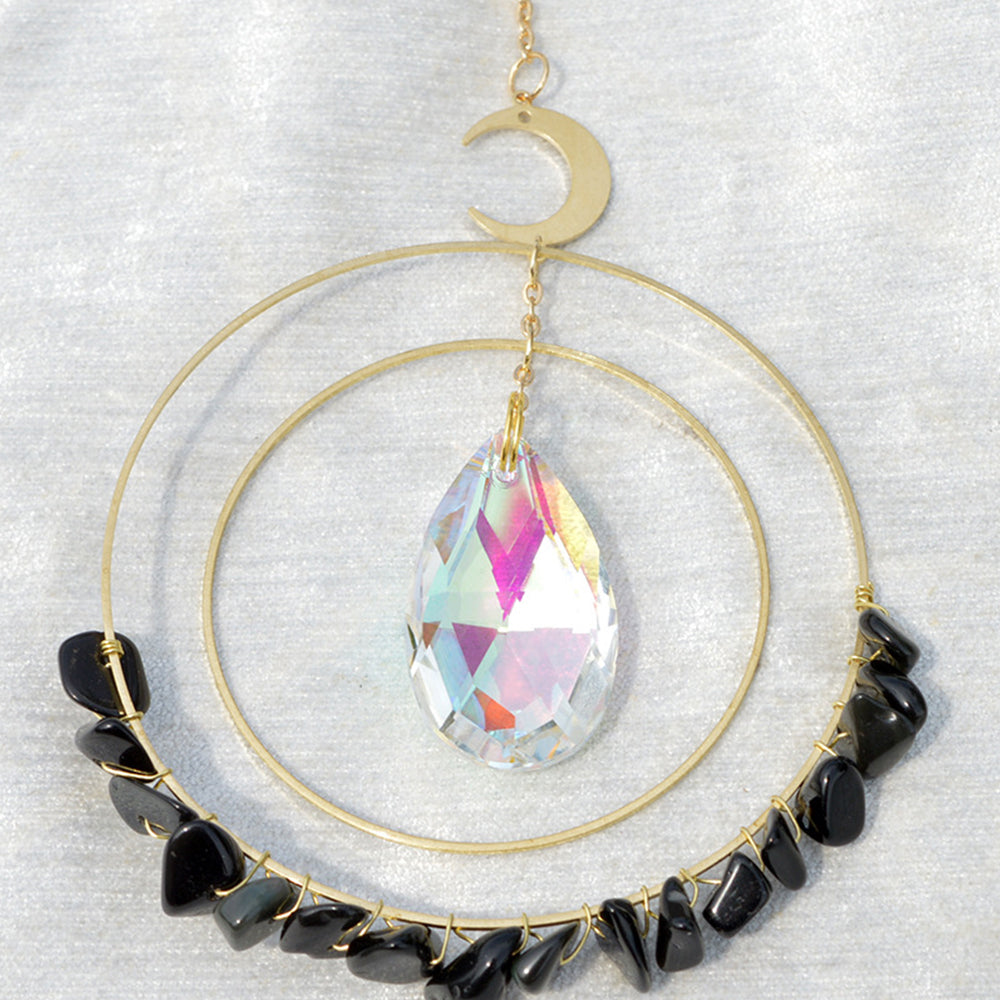 Hanging obsidian quartz crystal suncatcher 