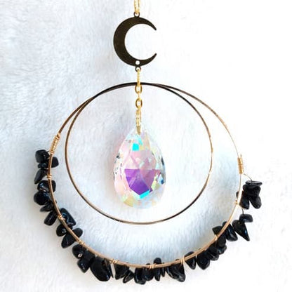 Hanging obsidian quartz crystal suncatcher